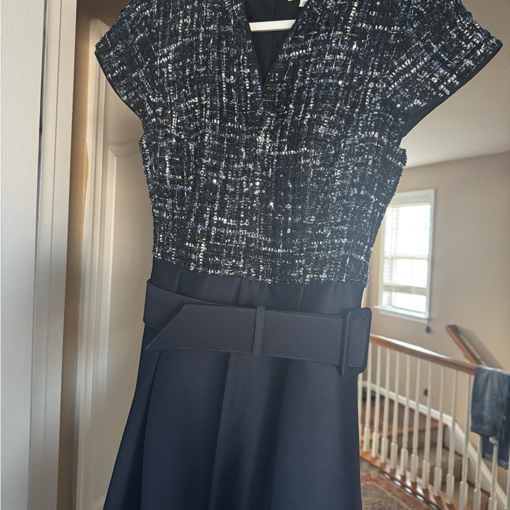 Sachin + Babi Navy and White Tweed Midi Dress